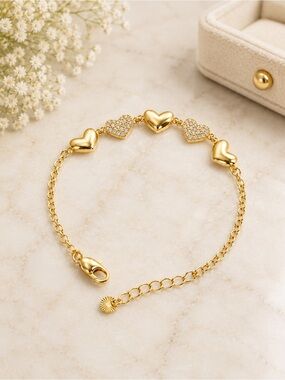 18K Gold Filled CZ Heart Bracelet